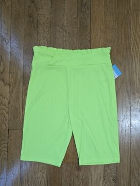 CABANA BY CROWN IVY GIRL'S LIME GREEN SLIP-ON RIBBED SHORTS, SIZE 16